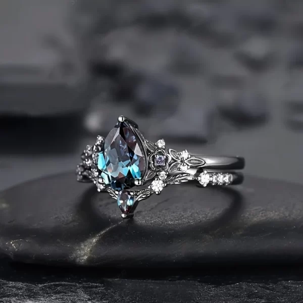 european and american new fashion sapphire inlaid flower shape personalized double layer women's ring