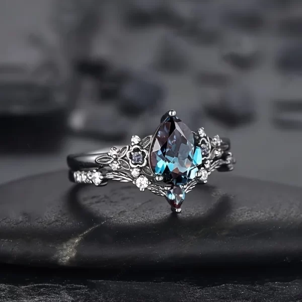 european and american new fashion sapphire inlaid flower shape personalized double layer women's ring