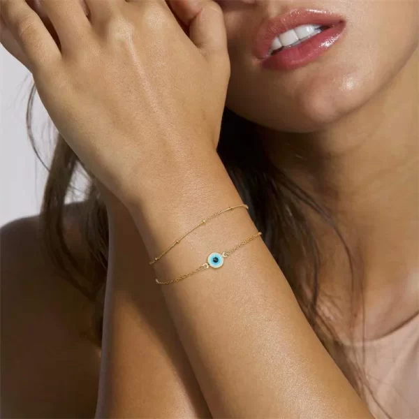 stainless steel fashion turkish evil eye gold color bracelet chain for women men good luck jewelry party handmade gift