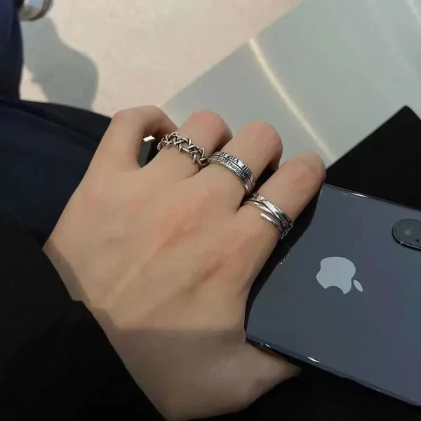 lats vintage pink roman numerals cool rings set for women rock hip hop twist geometry open ring fashion ins jewelry gifts