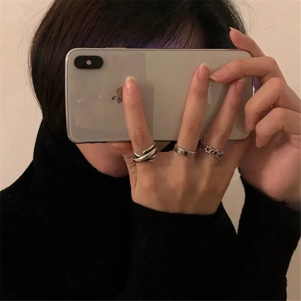 lats vintage pink roman numerals cool rings set for women rock hip hop twist geometry open ring fashion ins jewelry gifts