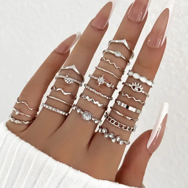 23pcs fashion knuckle rings set for women crystal star moon eye wave gold silver color rings female trendy party jewelry gift
