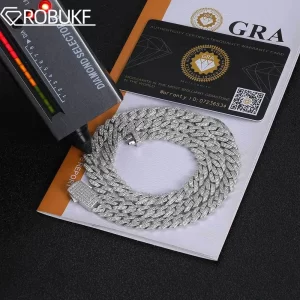 8mm d color full moissanite prong cuban link chain necklace for men women 925 sterling silver hiphop jewelry pass diamond tester