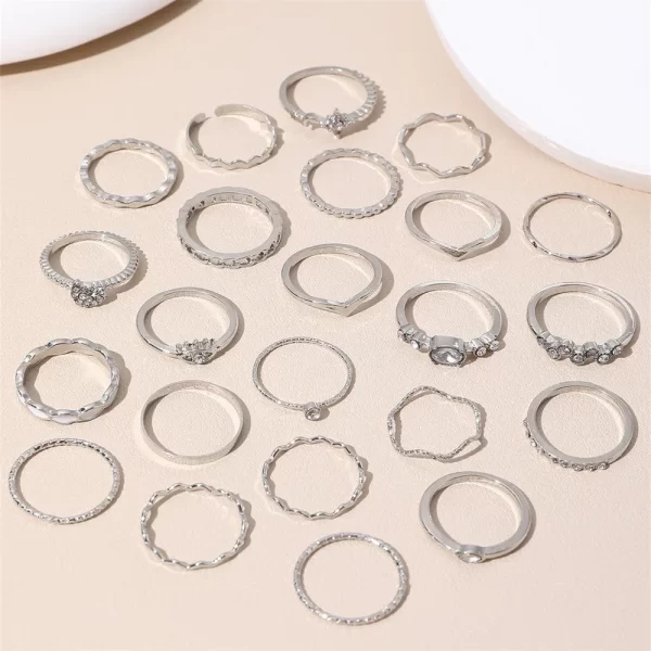 23pcs fashion knuckle rings set for women crystal star moon eye wave gold silver color rings female trendy party jewelry gift
