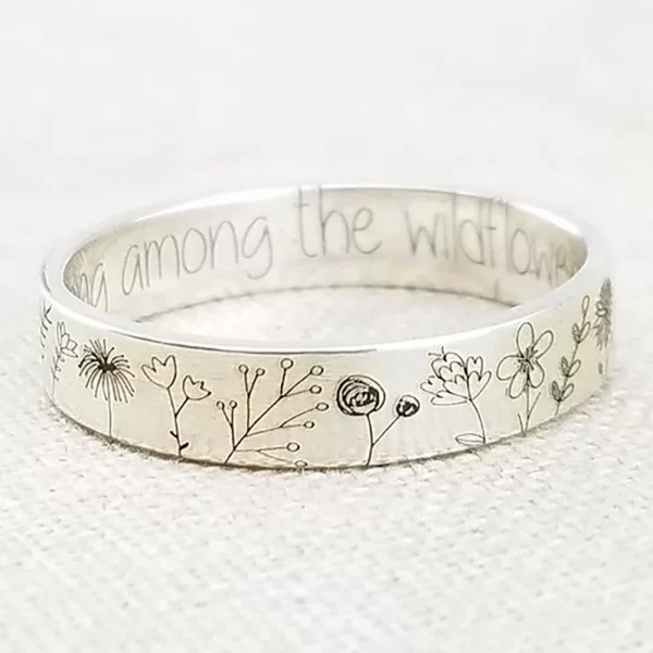 cute carving pastoral dandelion flower finger rings for women accessories fashion "you belong among the wildflowers"letter rings