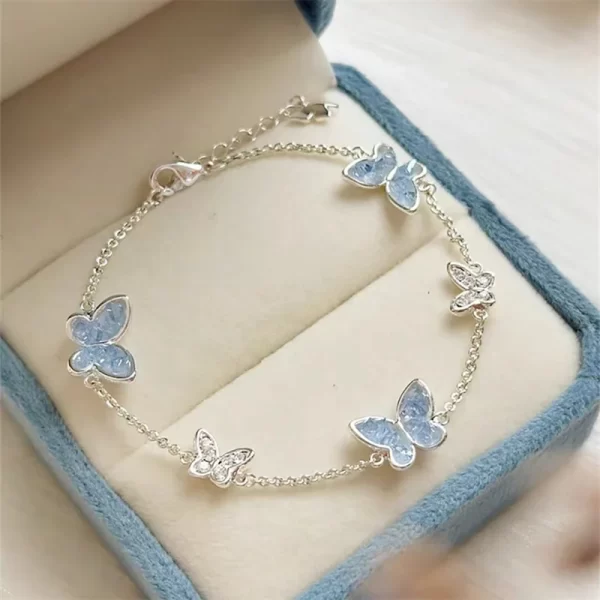 fashion silver color crystal butterfly jewelry set adjustable bracelet earrings necklace ring for women handmade new year gift
