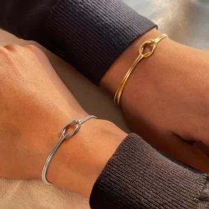 2pcs fashion stainless steel couple bracelet for women men simple knot snake chain adjustable bracelets unisex jewelry gifts
