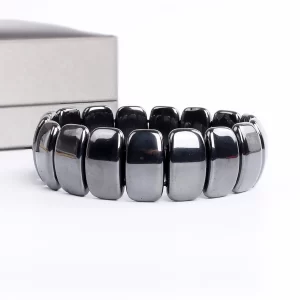 new square hematite healing bracelets for women men polished stone slab bead for strength & grounding stretch fit unisex jewelry