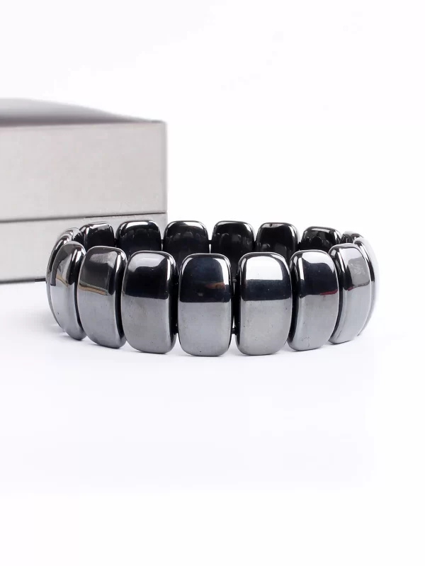 new square hematite healing bracelets for women men polished stone slab bead for strength & grounding stretch fit unisex jewelry