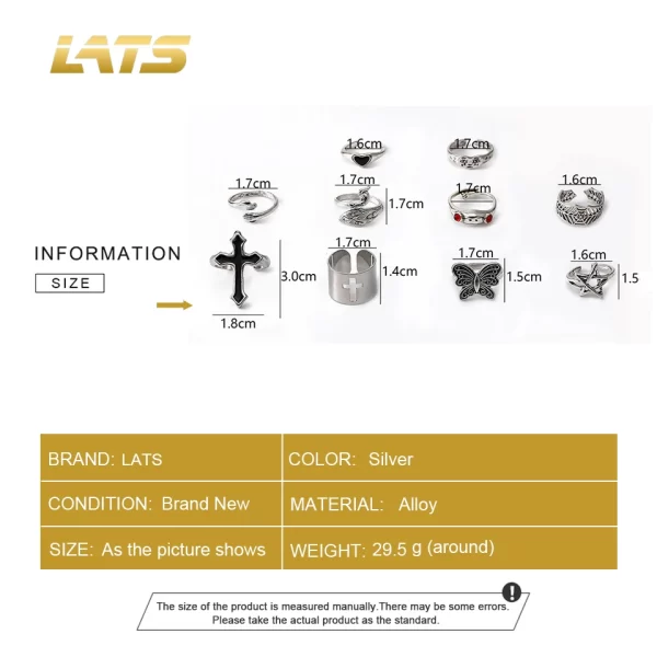 lats vintage silver plated cross ring for women gothic punk steampunk crying face butterfly frog ring sets party fashion jewelry
