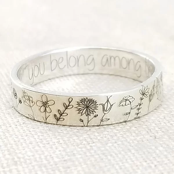 cute carving pastoral dandelion flower finger rings for women accessories fashion "you belong among the wildflowers"letter rings