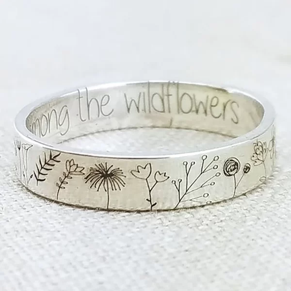 cute carving pastoral dandelion flower finger rings for women accessories fashion "you belong among the wildflowers"letter rings