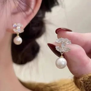 tweed style double c pearl earrings women's light luxury high end feel unique earrings 2023 new arrival autumn/winter ear decora