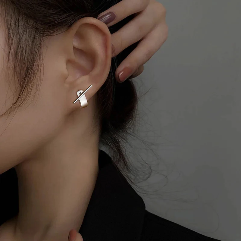 VENTFILLE 925 Sterling Silver Geometry Studs Earring for Women Splicing Korean Hip Hop Versatile Jewelry Gift Dropshipping-4
