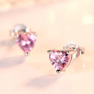 925 sterling silver pink white purple red heart zircon stud earrings for women piercing wedding jewelry wholesale argent 925