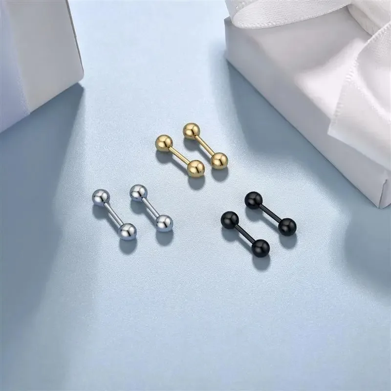 2pcs 16G Stainless Steel Stud Earrings, Small Ball Screwback Earrings Ear Bone Nail Lip Piercing Body Jewelry Accessory-1