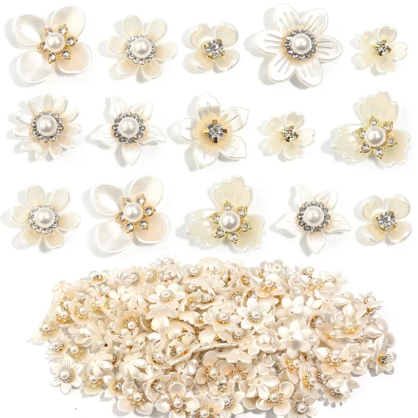 20pcs/lot imitation pearl flower charms with rhinestone resin flower leaves beads for jewelry making bracelet necklace earrings
