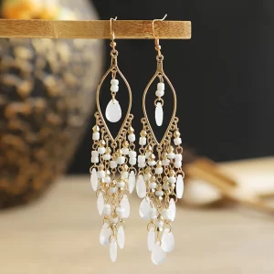 2 pcs bohemian long tassel rice bead earrings for women's vacation personality accessories