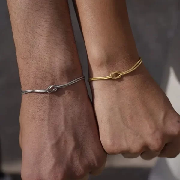 2pcs fashion stainless steel couple bracelet for women men simple knot snake chain adjustable bracelets unisex jewelry gifts
