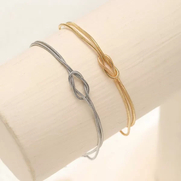 2pcs fashion stainless steel couple bracelet for women men simple knot snake chain adjustable bracelets unisex jewelry gifts