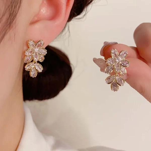 korean crystal flower drop earrings for woman fashion elegant shiny zircon geometric temperament earrings wedding party jewelry