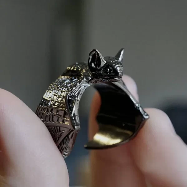 vintage halloween black bat finger rings fashion punk adjustable bat ring for women men bat open ring party cosplay jewelry gift