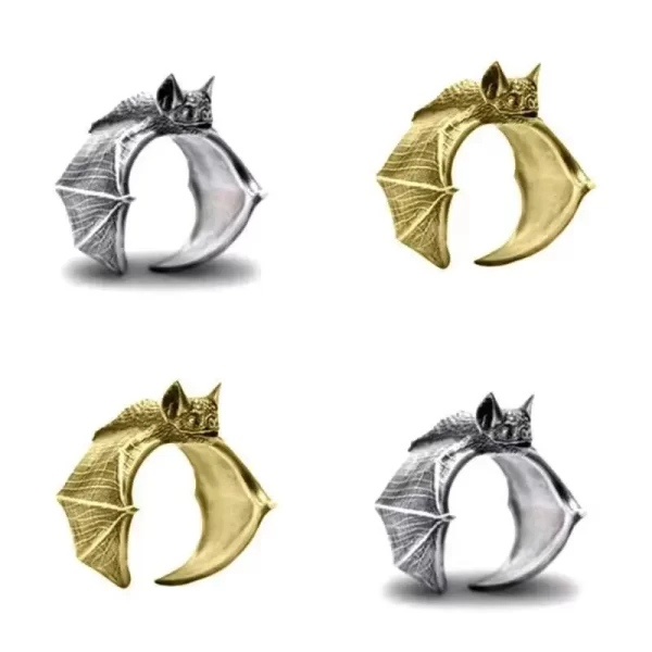 vintage halloween black bat finger rings fashion punk adjustable bat ring for women men bat open ring party cosplay jewelry gift