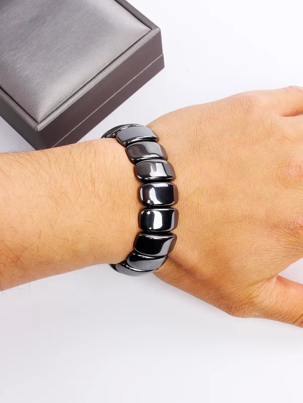 new square hematite healing bracelets for women men polished stone slab bead for strength & grounding stretch fit unisex jewelry