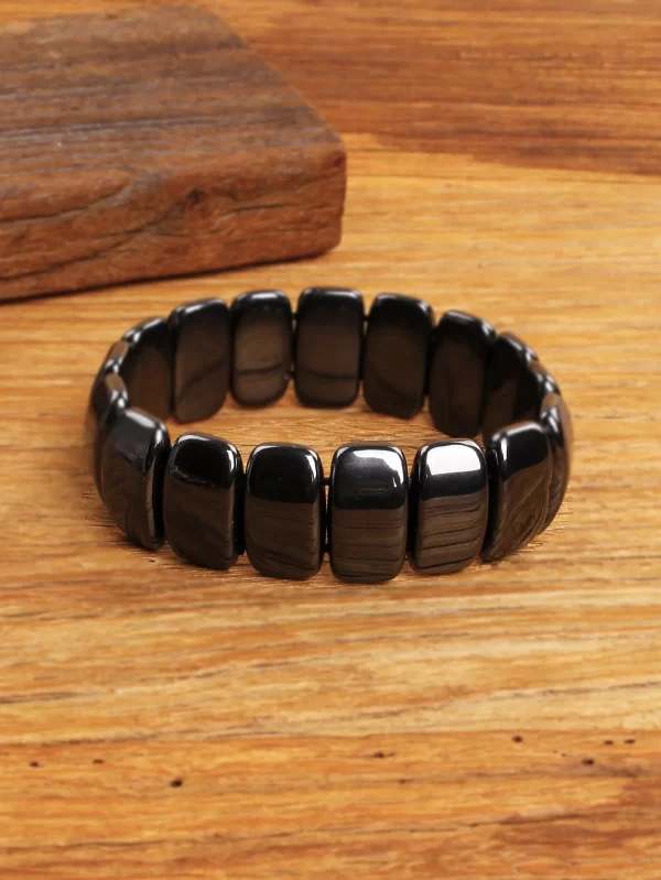 new square hematite healing bracelets for women men polished stone slab bead for strength & grounding stretch fit unisex jewelry