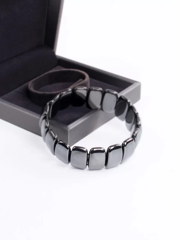 new square hematite healing bracelets for women men polished stone slab bead for strength & grounding stretch fit unisex jewelry