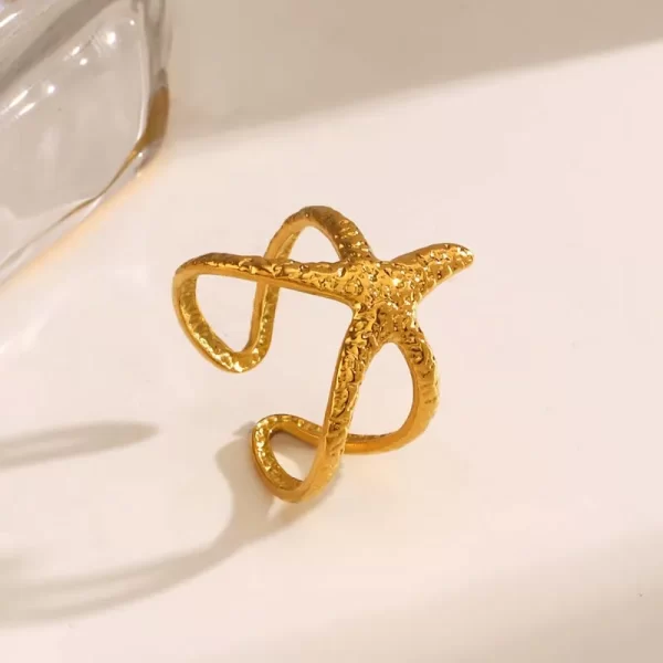 stainless steel starfish open rings for women men fashion gold color irregular textured starfish adjustable ring jewelry gift