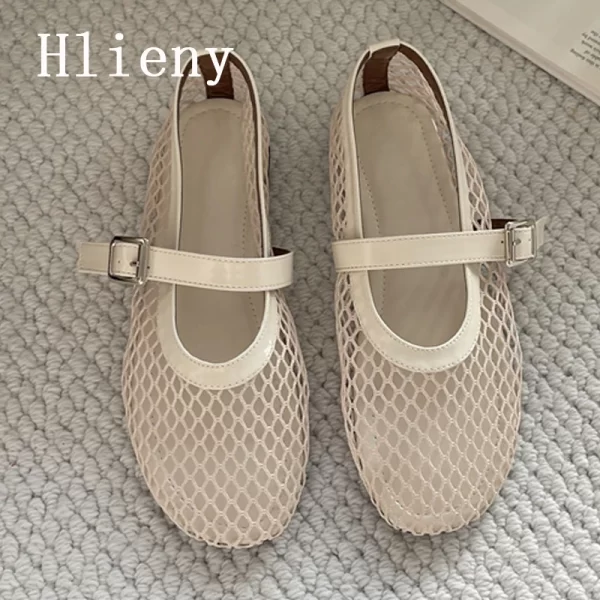 hlieny big size 42 43 wine red flats women fashion round toe buckle strap loafers breathable mesh ladies casual mary jane shoes