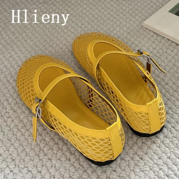 hlieny big size 42 43 wine red flats women fashion round toe buckle strap loafers breathable mesh ladies casual mary jane shoes