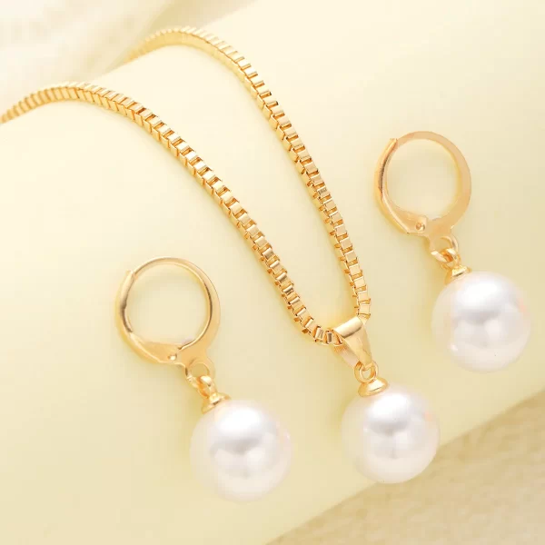 lats 3 pcs/set round pearl pendant necklace for women exquisite fashion rhinestone double earring wedding jewelry set gift
