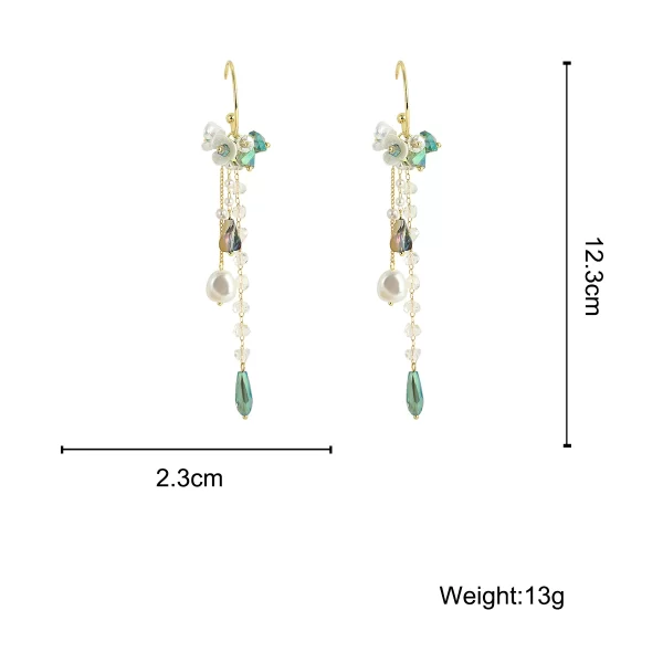 lifefontier fashion long tassel simulated pearl drop earrings big crystal bead flower petal earrings for women wedding jewelry