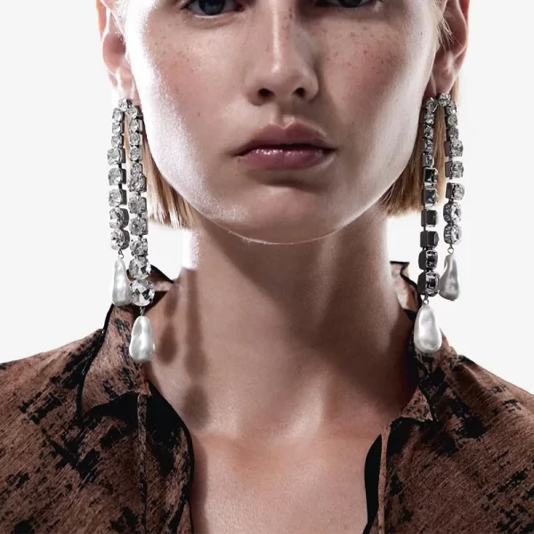 niche fringe earrings fashion simple rhinestone pearl earrings design sense accessories banquet jewelry