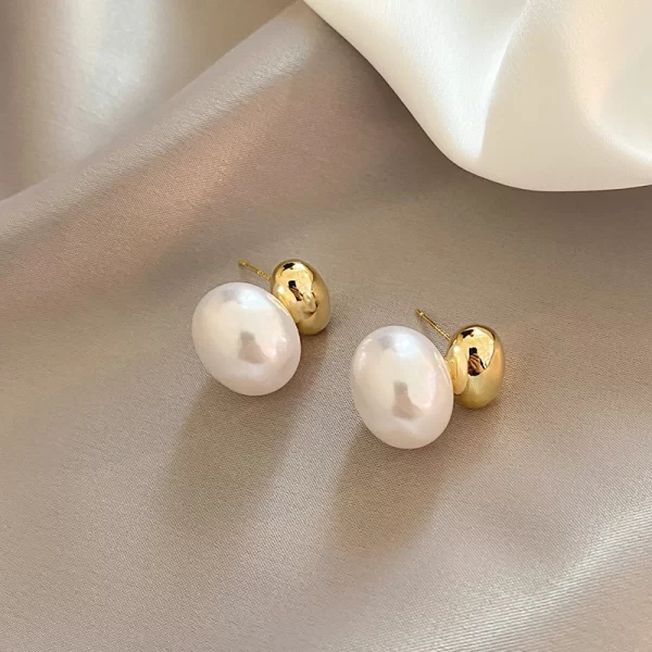 2025 new french elegant gold color bean spliced flat pearl earrings for korean fashion jewelry party women's sweet accessories