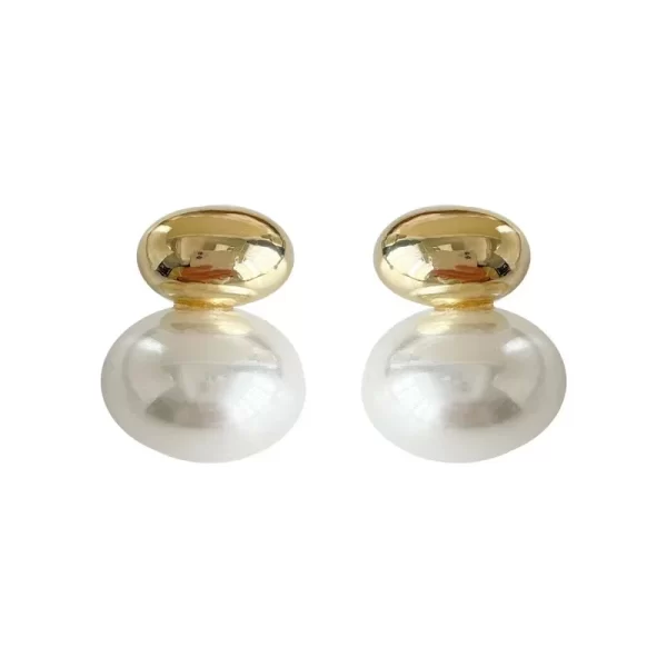 2025 new french elegant gold color bean spliced flat pearl earrings for korean fashion jewelry party women's sweet accessories
