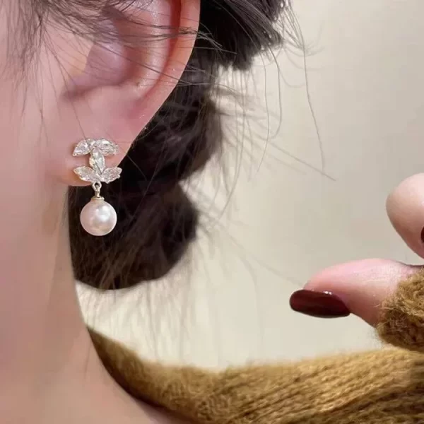 tweed style double c pearl earrings women's light luxury high end feel unique earrings 2023 new arrival autumn/winter ear decora
