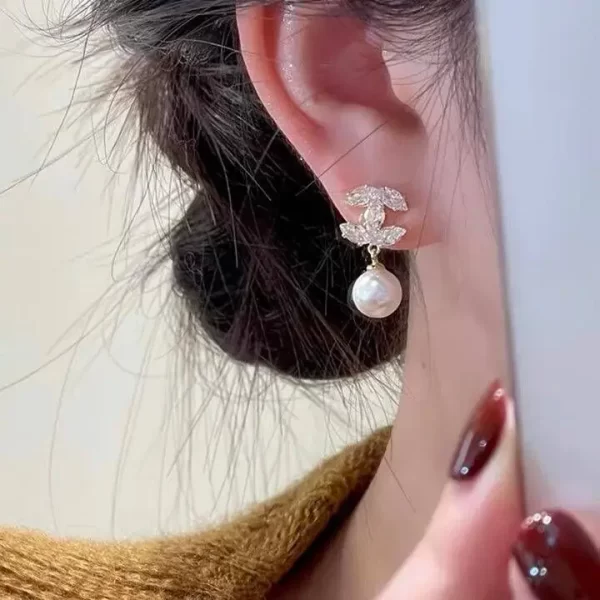 tweed style double c pearl earrings women's light luxury high end feel unique earrings 2023 new arrival autumn/winter ear decora
