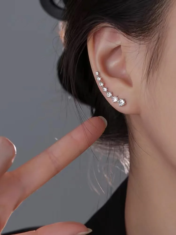 2 Gold Color Black White Gem 6 Rhinestone Ear Clip Earrings Women Simple Fashion Personality Student Girl Party Business Jewelry-3