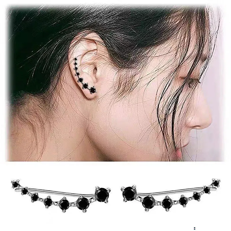 2 Gold Color Black White Gem 6 Rhinestone Ear Clip Earrings Women Simple Fashion Personality Student Girl Party Business Jewelry-4