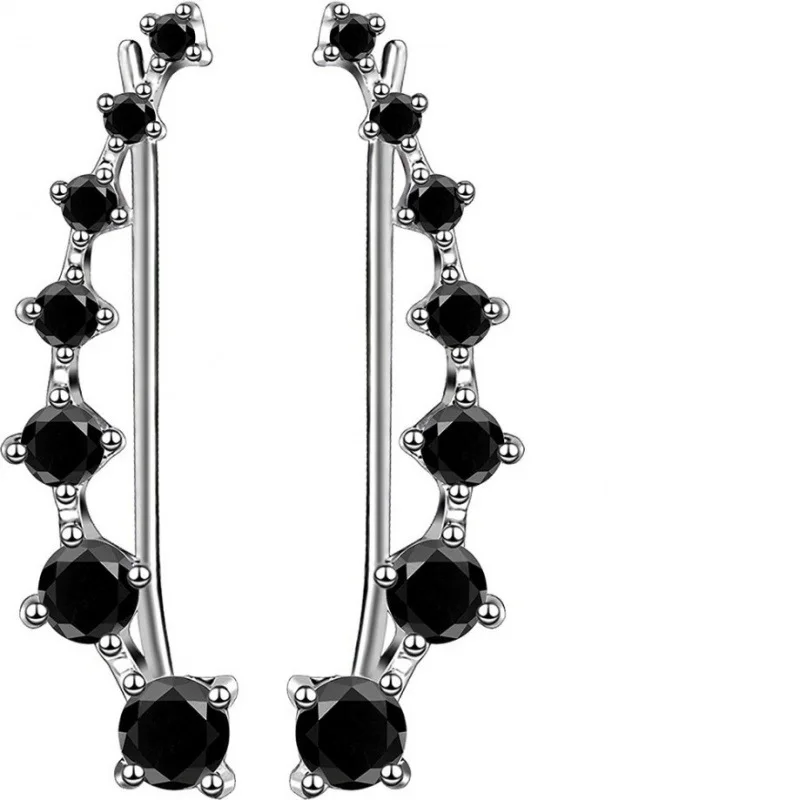 2 Gold Color Black White Gem 6 Rhinestone Ear Clip Earrings Women Simple Fashion Personality Student Girl Party Business Jewelry-8
