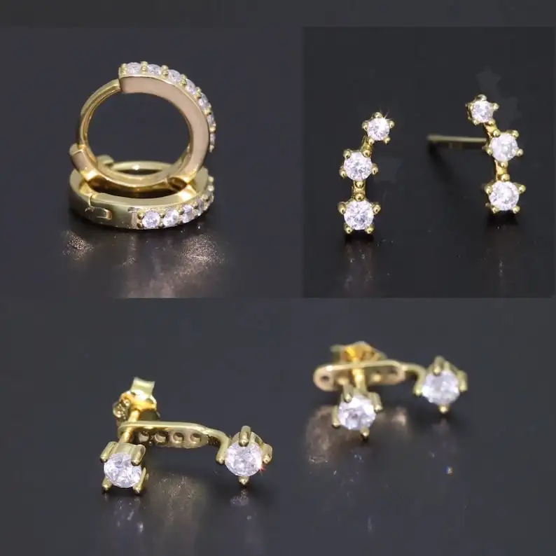 S925 Needle Minimalist Earrings Set Hoop Ear Climber for Multi Piercings Dainty Everyday Ear Stack Gifts for Women Girls-8
