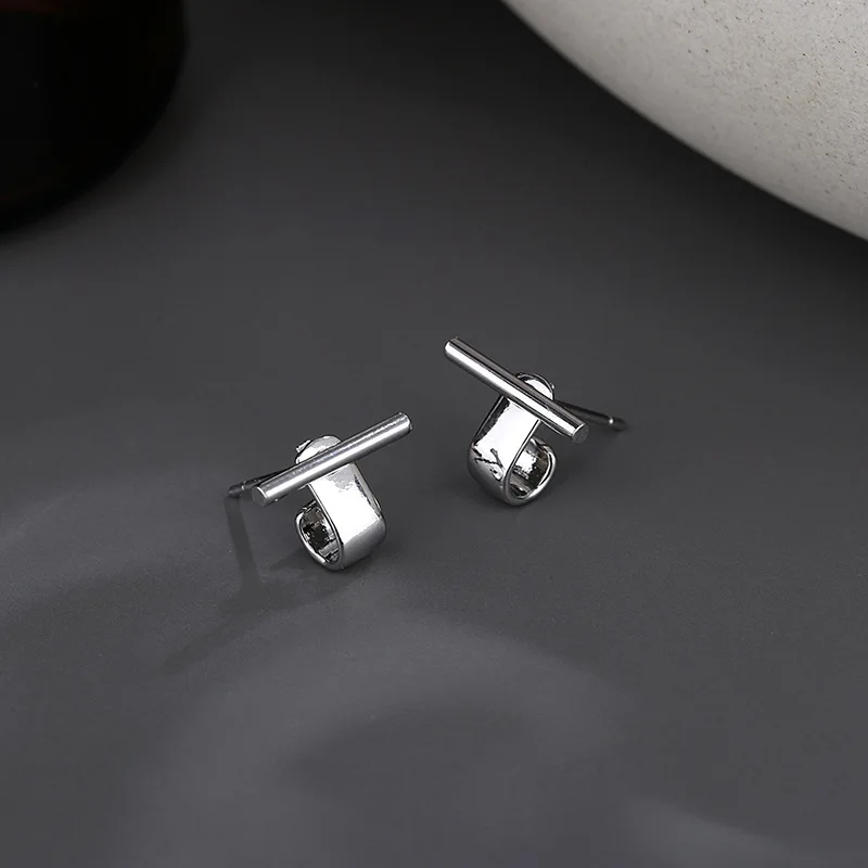 VENTFILLE 925 Sterling Silver Geometry Studs Earring for Women Splicing Korean Hip Hop Versatile Jewelry Gift Dropshipping-6