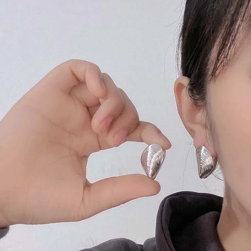 Vintage Metal Shell Stud Earrings for Women Punk Silver Color Texture Geometric Irregular Ear Buckle Jewelry Party Gift-1