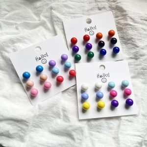 new cute 6pair/set colorful candy color bead stud earring set for women girls jewelry stainless steel summer spring earrings