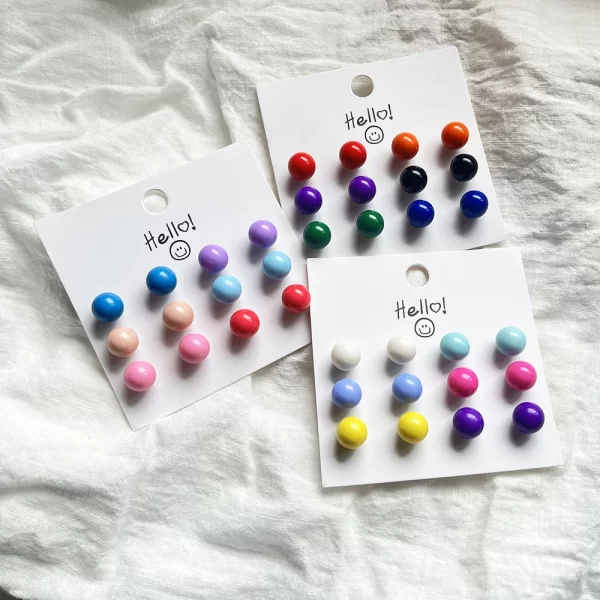 new cute 6pair/set colorful candy color bead stud earring set for women girls jewelry stainless steel summer spring earrings