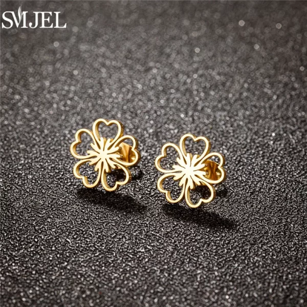 small stainless steel earings fashion jewelry bohemian rose flower stud earrings plant maple leaves ear studs pendientes gift