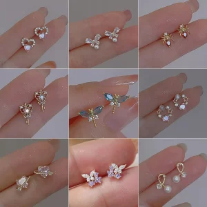 korean exquisite dragonfly heart butterfly earrings for women bling zircon stud earring girl wedding party sweet jewelry brincos
